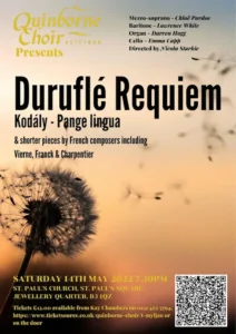 Flyer May 22, past concert, Quinborne choir, Birmingham, UK