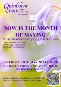 Flyer May 23, past concert, Quinborne choir, Birmingham, UK
