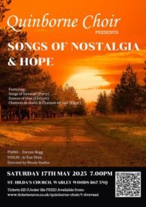 Flyer May 25, past concert, Quinborne choir, Birmingham, UK