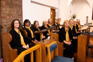 several sopranos from Quinborne choral Choir Birmingham Uk before a concert