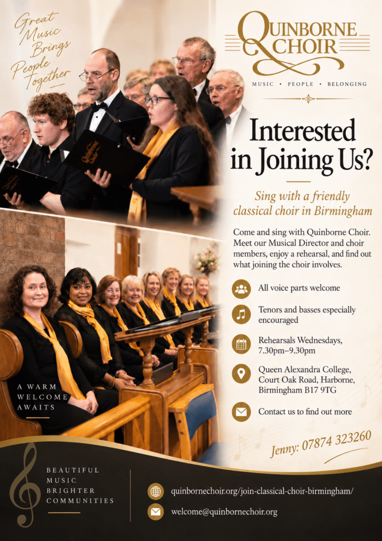 quinborne classical choir in Birmingham welcomes new members at rehearsals